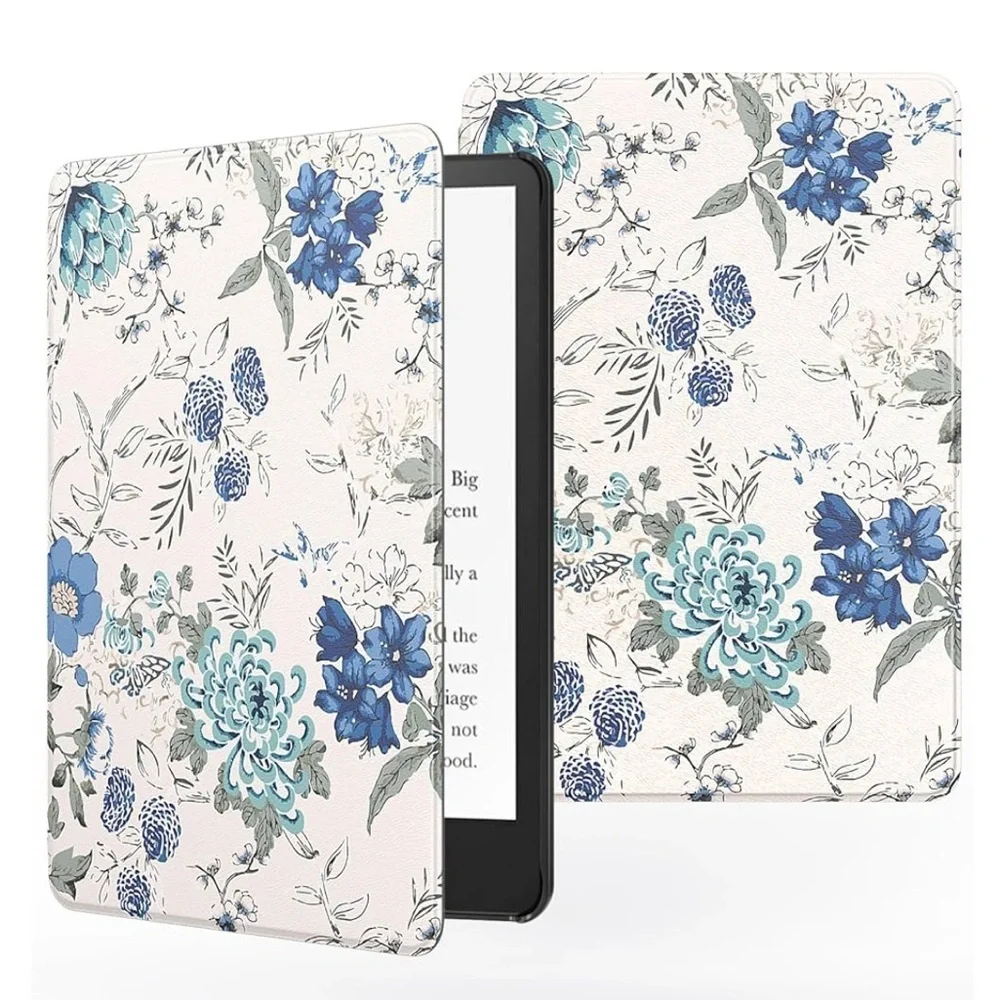 White & Blue Floral Kindle Paperwhite Case | MoKo (2021)